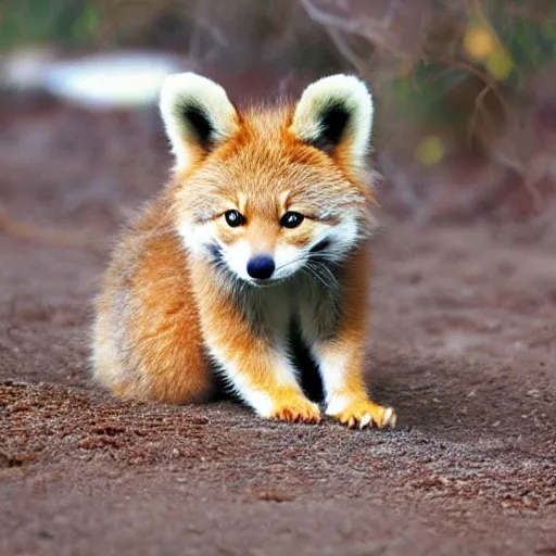 Image similar to a coyote red panda wolf hybrid kitten