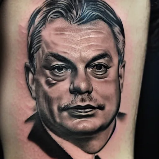 Prompt: tattoo of portrait photo of viktor orban, 8k,