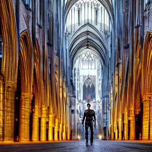 Prompt: the terminator walking next to the cathedral of cologne, germany, volumetric lighting, sharp focus, ultra detailed, cgsociety - w 1 0 2 4 - n 8 - i