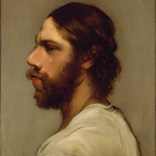 Prompt: head and shoulders portrait by gustave courbet