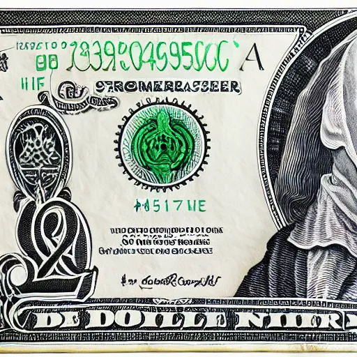Image similar to dollar note with grim reaper, black ink on white paper