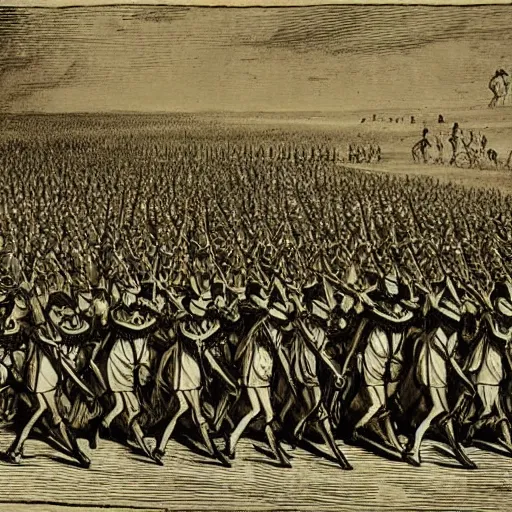 Prompt: Marching Army by Gustav Doré