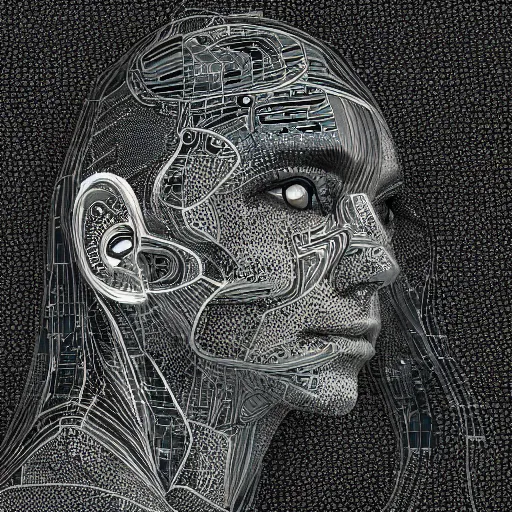 Image similar to merging with ai, incredibly detailed, ai art by xander steenbrugge, @ xsteenbrugge