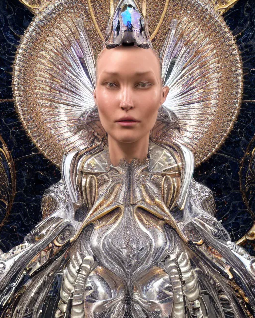 Image similar to a highly detailed metahuman 4 k close up render of an alien goddess bella hadid monument renaissance in iris van herpen dress schiaparelli in diamonds crystals swarovski and jewelry iridescent in style of alphonse mucha gustav klimt trending on artstation made in unreal engine 4