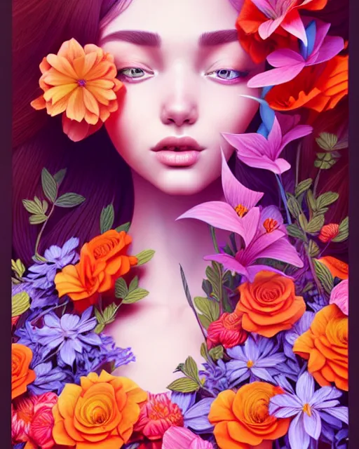 Image similar to richly detailed color illustration of a rotocoped-animation-of-flowers-flowing illustrated by Artgerm and Mina Petrovic and Timothy Kong and Marina Federovna. 3D shadowing