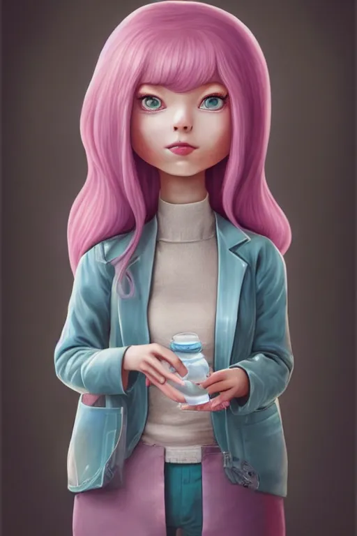 Prompt: highly detailed, profile portrait of adult princess bubblegum from adventure time, confidently experimenting in her science lab, wearing lab coat, long bubblegum hair, long straight bangs, beautiful, attractive, illustration concept art by nicoletta ceccoli, mark ryden, lostfish, detailed and intricate environment, 8 k resolution, hyperrealistic, 3 d, octane render