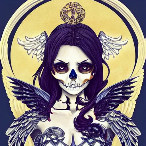 Image similar to anime manga skull portrait young woman, cherub, angel, wings, heaven, skeleton, intricate, elegant, highly detailed, digital art, ffffound, art by JC Leyendecker and sachin teng