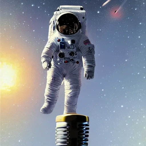 Image similar to astronaut floating in space holding a microphone lots of stars greg rutkowski