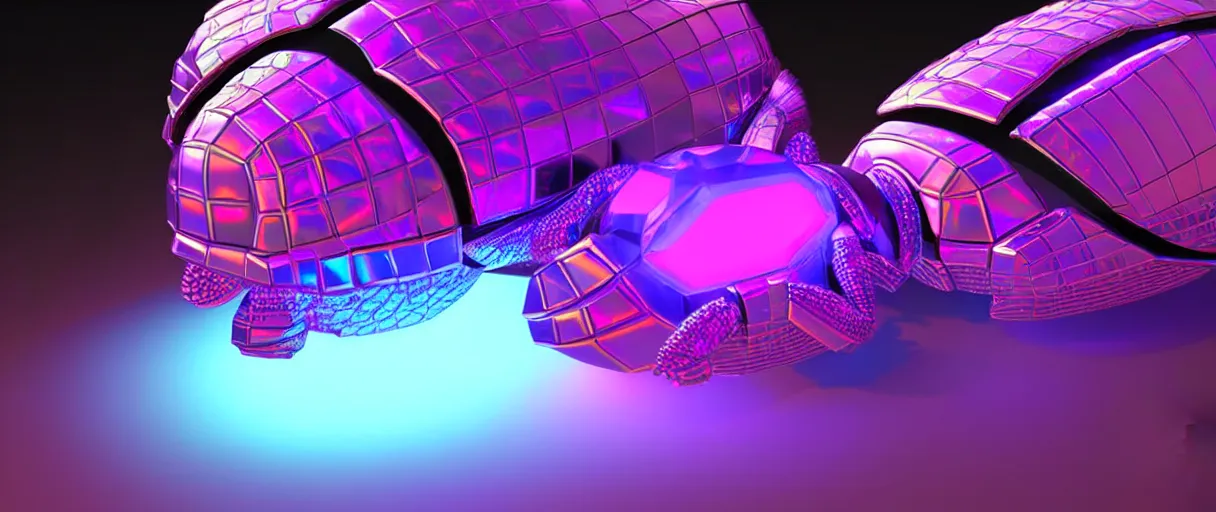 Image similar to hyperrealistic 3d render glowing holographic cyborg scarab! jeweled gorgeous! dramatic purple neon lighting vray high quality low angle hd 8k sharp shallow depth of field