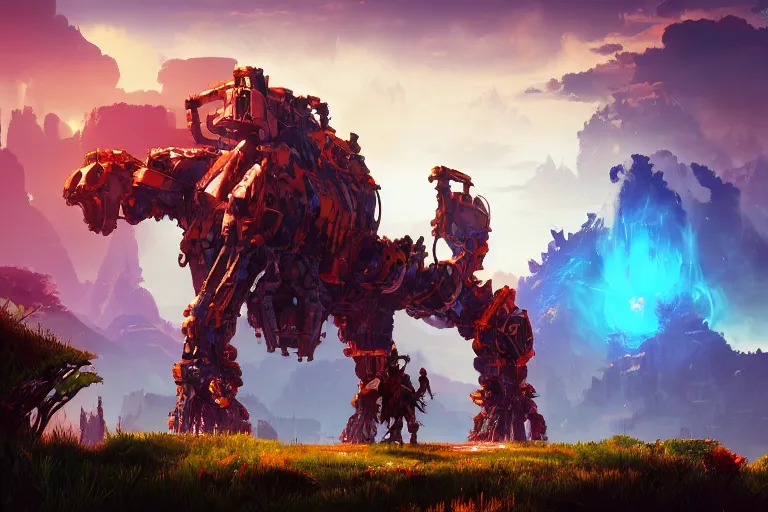 Image similar to behemoth machine mecanical creature robot of horizon forbidden west horizon zero dawn bioluminiscence global illumination ray tracing hdr fanart arstation by ian pesty and alena aenami artworks in 4 k