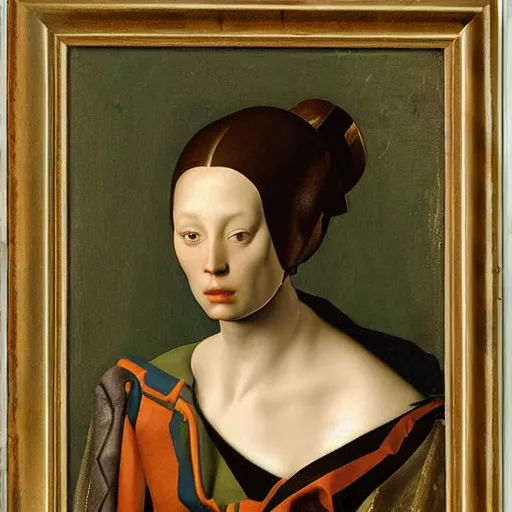 Image similar to a portrait of a female android by agnolo bronzino