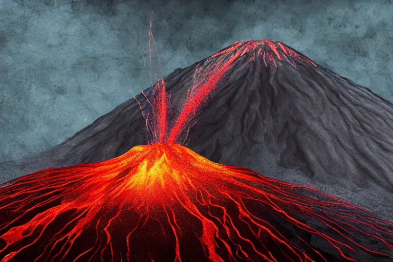 Image similar to a volcano in front of a checkerboard background, high definition, digital art