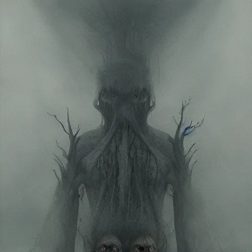 Image similar to elder demons from the abyss in a misty fog, by emil melmoth, by beksinski, cinematic