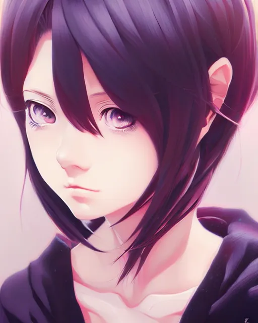 Image similar to anime girl portrait by rossdraws and ilya kuvshinov, vivid, aesthetic, fine details, realistic eyes, masterpiece