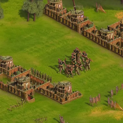 Prompt: An isometric view of medieval warriors in a field, Age of Empires 2, ultra realistic HD