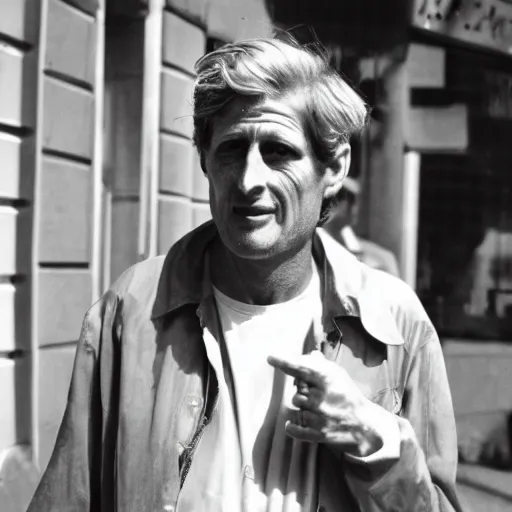 Prompt: Senator John Kennedy as a disheveled homeless man. CineStill