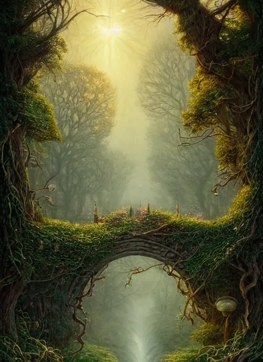 Image similar to book cover!!!!!!!!!!!!, old bridge, ivy vector elements at each border, fantasy forest landscape, fantasy magic, light night, intricate, elegant, sharp focus, illustration, highly detailed, digital painting, concept art, matte, art by wlop and artgerm and ivan shishkin and andrey shishkin, masterpiece