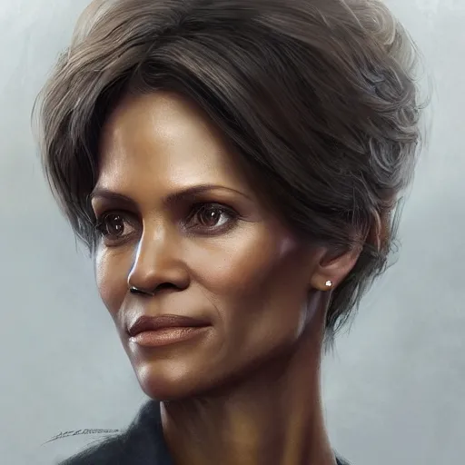 Prompt: portrait of maci holloway, first woman elected as president in usa, cold but beautiful, about 3 5 years old, highly detailed, mix of halle berry and julia roberts, artstation hd, deviantart, by artgem, greg rutkowski