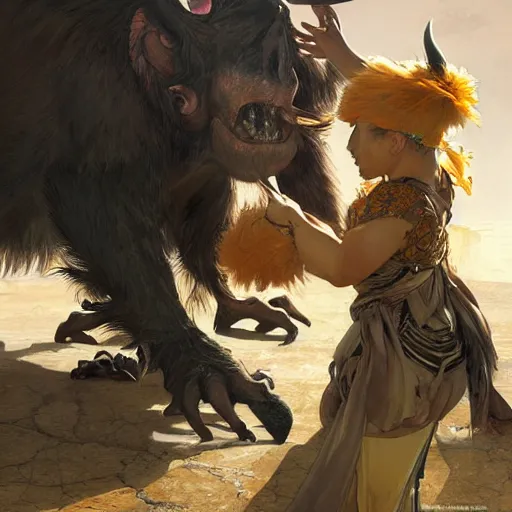 Image similar to Rajang stealing a child, intricate, elegant, sharp focus, illustration, highly detailed, digital painting, concept art, matte, art by WLOP and Artgerm and Greg Rutkowski and Alphonse Mucha, masterpiece