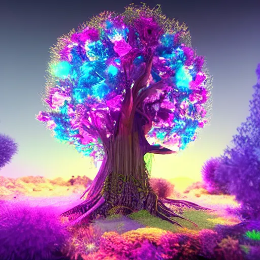 Prompt: colorful ethereal occult tree of life, fantasy, mythical, fractal, octane render, unreal engine, raytracing, trending on Artstation, digital art