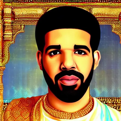 Prompt: drake the rapper wearing a kurta, hindu kovil background, extremely realistic, drake's face