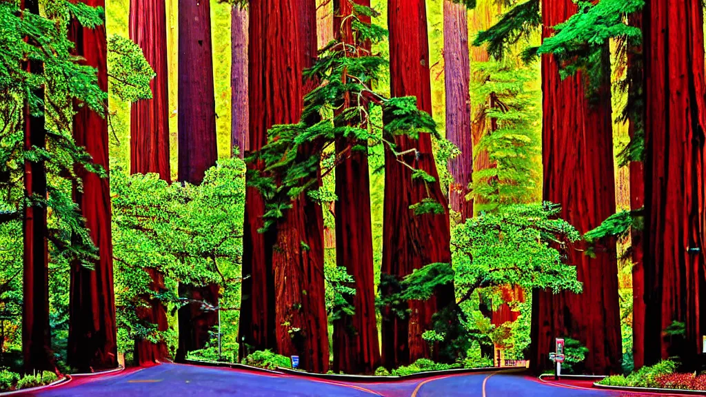 Image similar to Market Street lined with Redwood Trees by bruce mccall; City in Harmony with Nature; Location: San Francisco, California; Redwoods by Neil Burnell