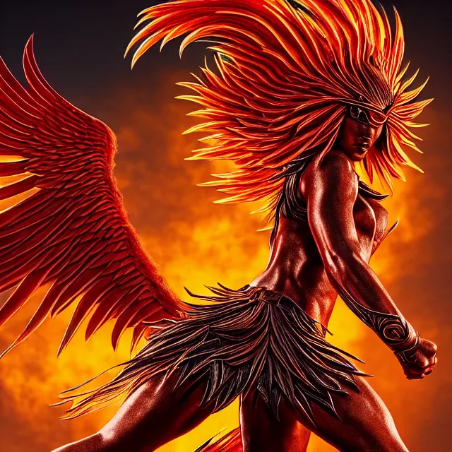 Image similar to phoenix warrior, artgerm, highly detailed, 8 k, hdr, close up, smooth, sharp focus, high resolution, award - winning photo