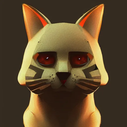 Prompt: a cat dressed as a dog, artstation hq, dark phantasy, stylized, symmetry, modeled lighting, detailed, expressive, created by hideo kajima