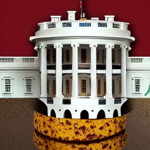 Prompt: the white house but it's made out of different cheeses