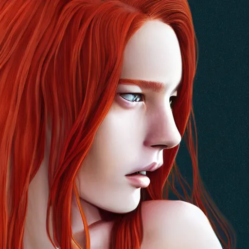 Image similar to a comic portrait of a red haired teenager girl, fine - face, realistic shaded perfect face, freckles, fine details, day setting. realistic shaded lighting poster by eric - anthony johnson and kentaro miura style, trending on art station