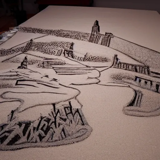 Prompt: sand painting of boston in winter, very detailed, studio lighting