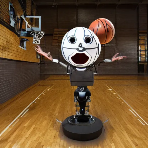 Prompt: animatronic Basketball, exposed mechanics, photo, Stan Winston studios, detailed, 4k