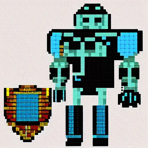 Image similar to robot knight, highly detailed pixel art, 1 2 8 bit