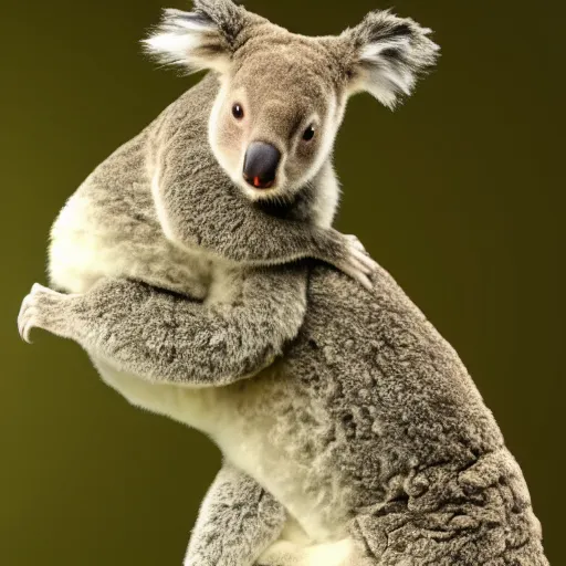 Prompt: michael van gerwen riding a rabid koala into battle. 4 k hyper realistic photo