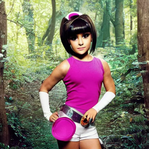 Prompt: Portrait of Ariana Grande doing Dora The Explorer cosplay, 35mm photograph by annie leibovitz