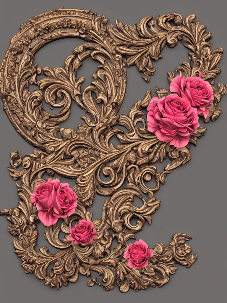 Prompt: beautiful decorative classical ornamental door emblem, fibonacci rhythms, roses, lilies, rose petals, lily petals, acanthus scrolls, highly detailed neon etching, gemini, bilaterally symmetrical, small medium and large elements, rendered in octane, 3 d render
