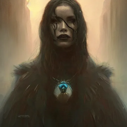 Image similar to A portrait of the Raven Queen, Magic the Gathering art, art by greg rutkowski, matte painting, trending on artstation, very detailed