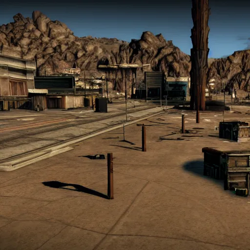 Image similar to the strip from fallout new vegas, 4 k, graphics overhaul, modded, unreal engine 5