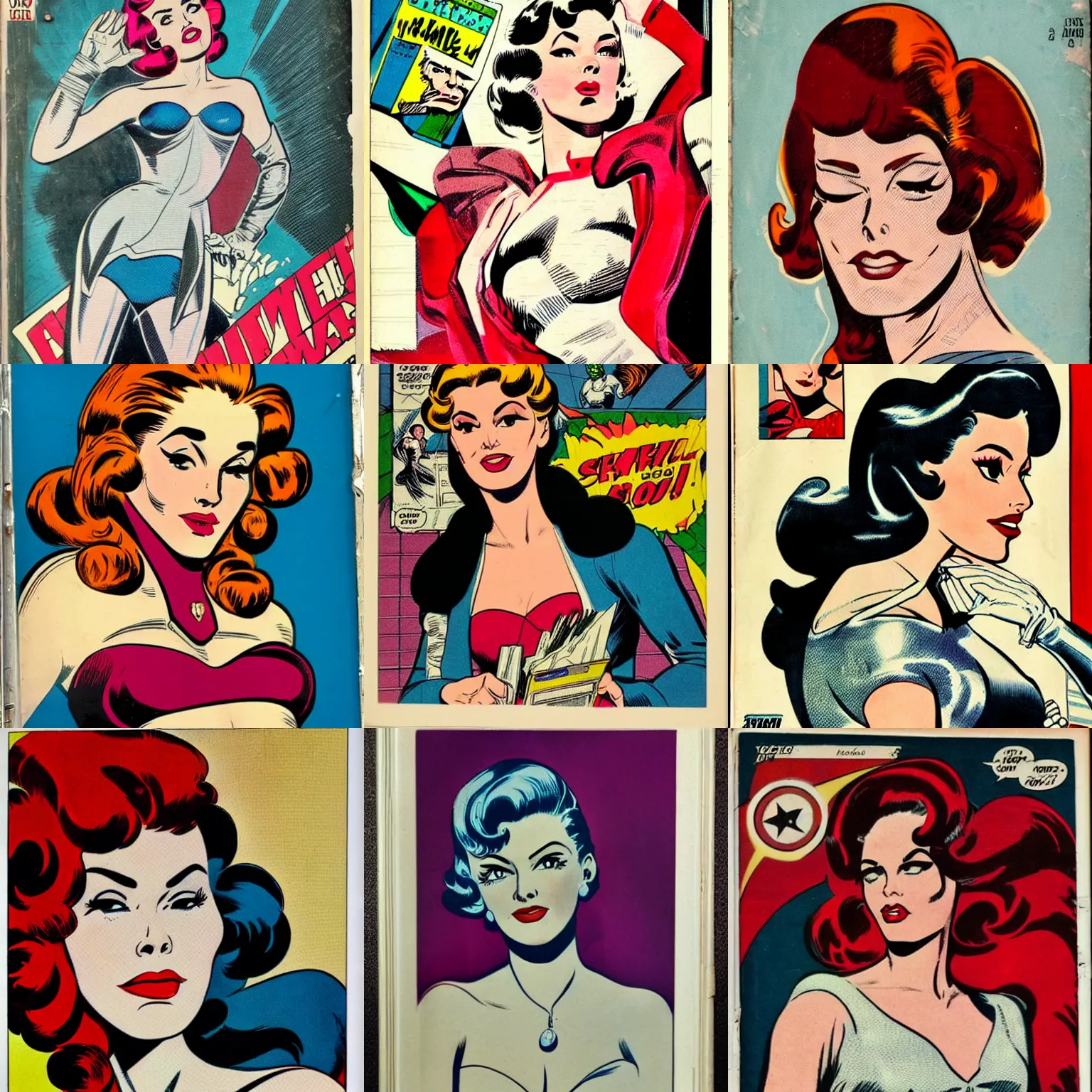 Prompt: beautiful woman portrait, silver age comic book