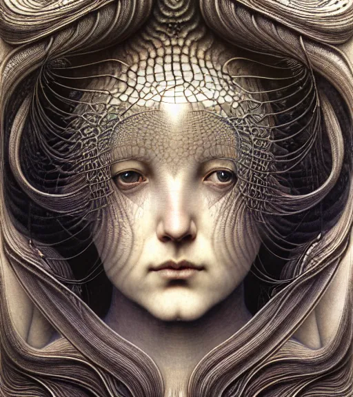 Prompt: detailed realistic beautiful clam goddess face portrait by jean delville, gustave dore, iris van herpen and marco mazzoni, art forms of nature by ernst haeckel, art nouveau, symbolist, visionary, gothic, neo - gothic, pre - raphaelite, fractal lace, intricate alien botanicals, ai biodiversity, surreality, hyperdetailed ultrasharp octane render