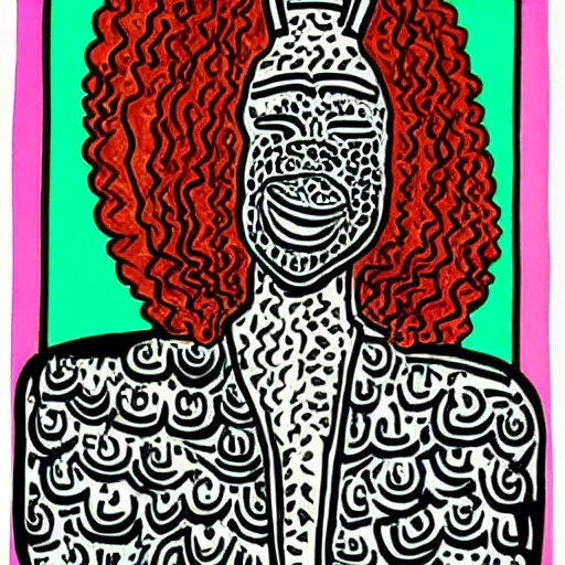 Prompt: a black woman with curly hair, pregnant, by keith harring, intricate details