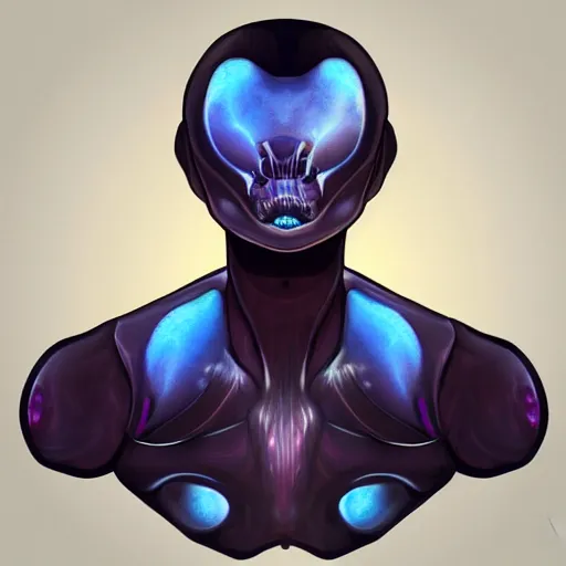 Image similar to exophilia, handsome, blue crystal like alien race, big black eyes artstation