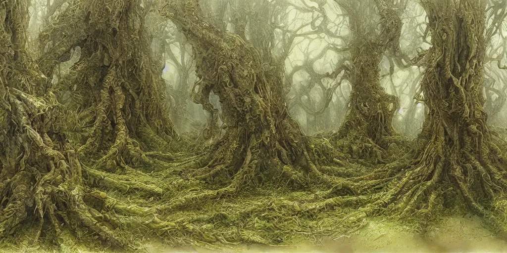 Prompt: artwork by john howe of the wretched thicket