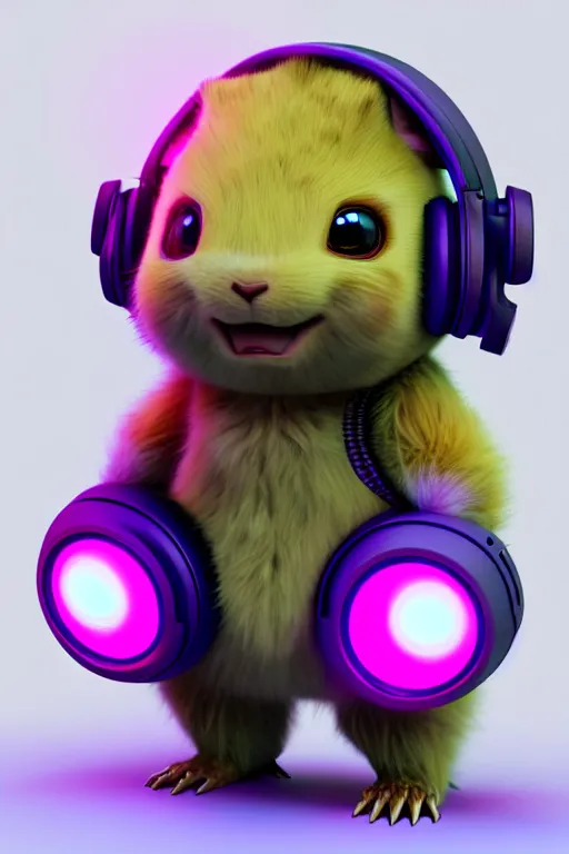 Image similar to high quality 3 d render neo - cyberpunk very cute half fluffy! wombat!! half cyborg with headphones, pastel mechanical! paw, highly detailed, unreal engine cinematic smooth, in the style of detective pikachu, hannah yata charlie immer, neon purple light, low angle, uhd 8 k, sharp focus