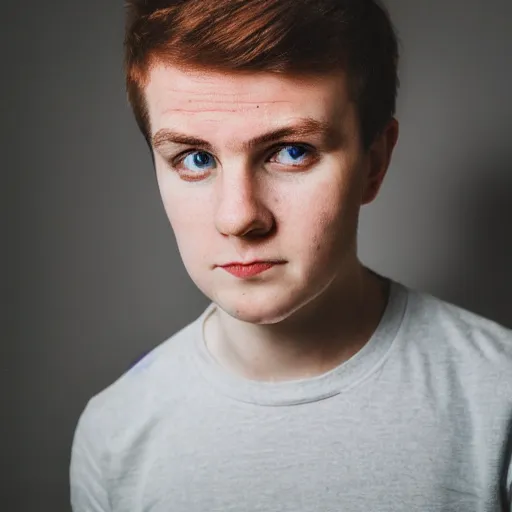 Prompt: a photo portrait of a young Irish man facing the camera, centred, upper body, 8k, high quality, flickr
