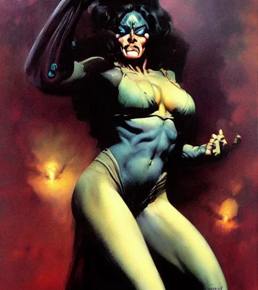 Image similar to seventies horror actress, dark night, strong line, deep color, beautiful! coherent! by brom, by frank frazetta,