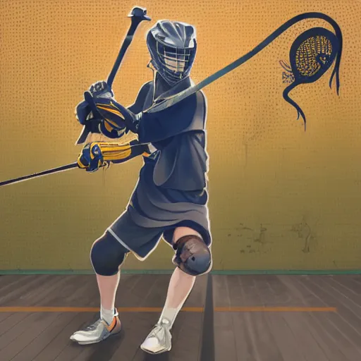 Prompt: anime style, lacrosse player by albrecht durer, playfield background, standing pose, yellow mask, realistic rackets, symmetrical features, from arknights, hyper realistic, rule of thirds, extreme detail, 4 k drawing, trending on pixiv, realistic lighting, draw by alphonse mucha, greg rutkowski, sharp focus, realistic anatomy