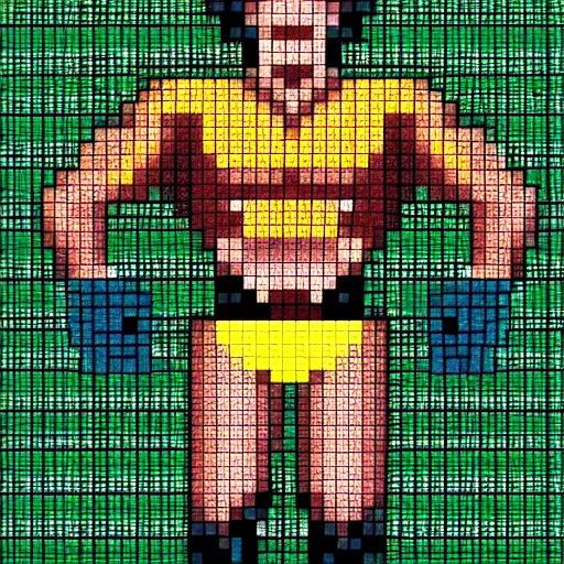 32x32 pixel art of a stout man overlooking the world