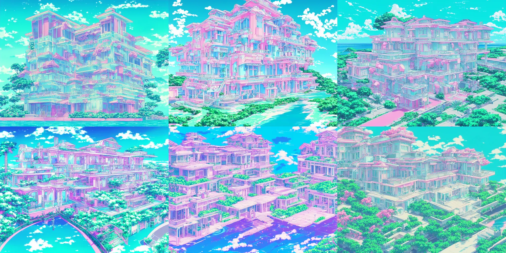 A Vaporwave Style Mansion With An Ocean View In The Stable Diffusion 