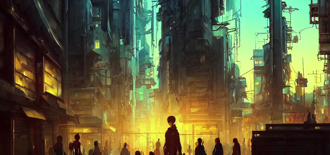 Image similar to baroque oil painting of anime key visual environment concept art of a cyberpunk city, brutalist, dark fantasy, rule of thirds, digital cel shading, fake hidden detail, trending on pixiv fanbox, acrylic palette knife and brush, style of makoto shinkai studio ghibli jamie wyeth james gilleard greg rutkowski